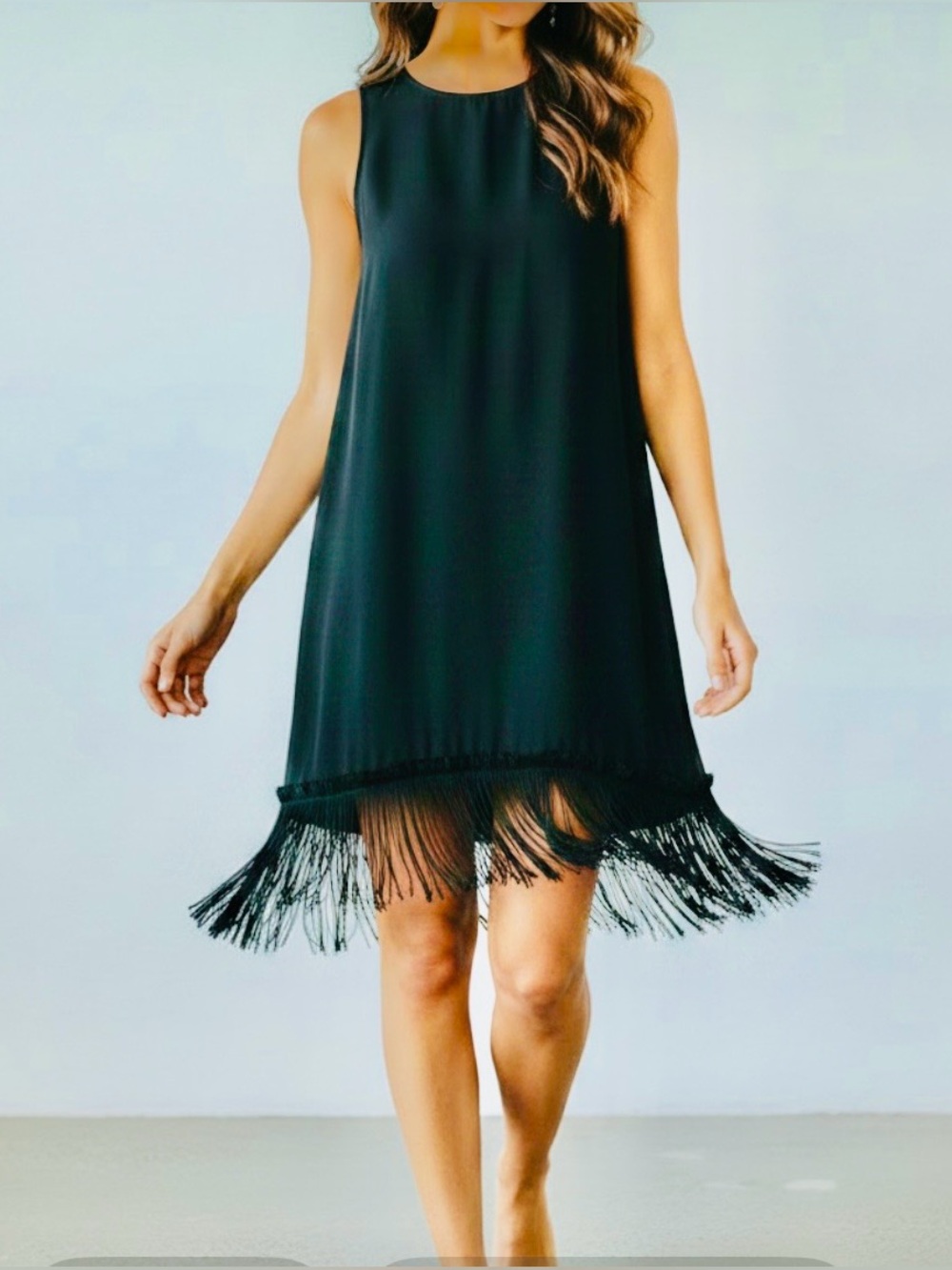 HALLOWEEN idea! Vintage BANANA REPUBLIC Black Sleeveless SHIFT DRESS W/Fab Fring